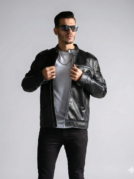 Vintage Style Leather Biker Jacket - Luxury Outerwear