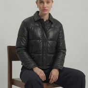 Women's Puffer Leather Jacket : Fashion Bomber Style