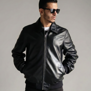 Vintage Leather Bomber Jacket for Mens -  Casual Streetwear Relaxed Fit Lightweight Jackets