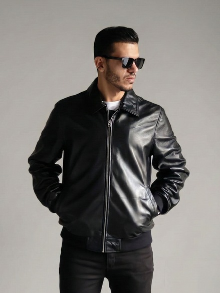 Vintage Leather Bomber Jacket for Mens -  Casual Streetwear Relaxed Fit Lightweight Jackets