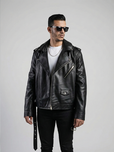Black Leather Biker Jacket – Asymmetrical Zipper Moto Jacket