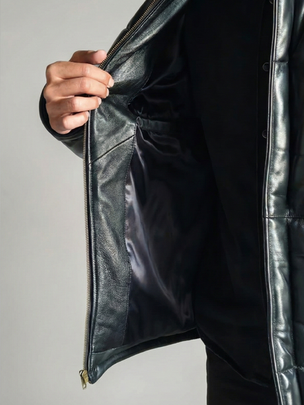 Men's Puffer Leather Jacket - Warm Winter Outerwear