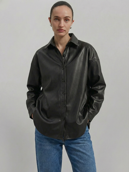 Nappa Black Leather Shirt
