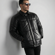 Men's Puffer Leather Jacket - Warm Winter Outerwear