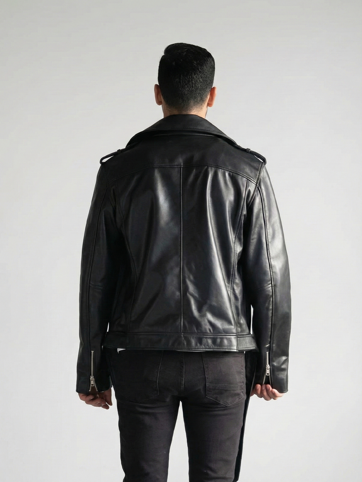Black Leather Biker Jacket – Asymmetrical Zipper Moto Jacket