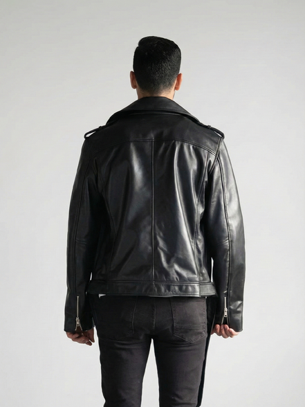 Black Leather Biker Jacket – Asymmetrical Zipper Moto Jacket