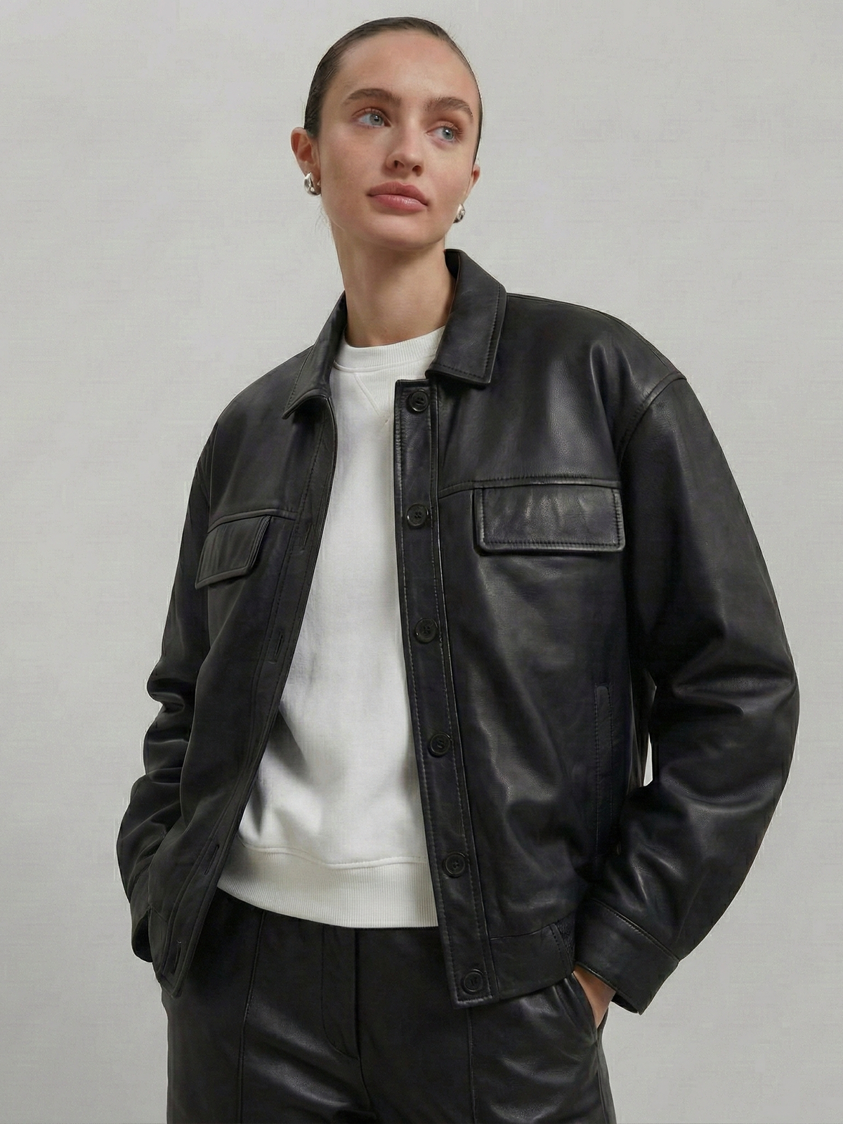 Vintage Oversized Leather Bomber Jacket