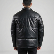 Men's Puffer Leather Jacket - Warm Winter Outerwear