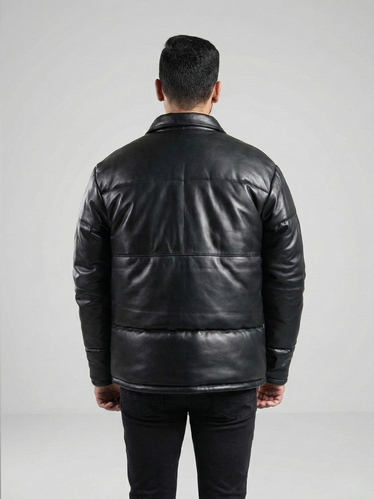 Men's Puffer Leather Jacket - Warm Winter Outerwear
