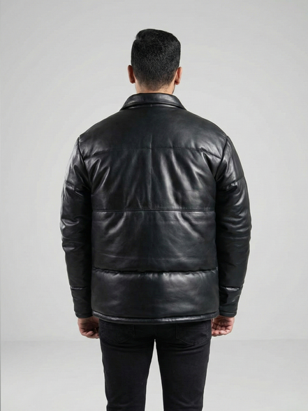 Men's Puffer Leather Jacket - Warm Winter Outerwear