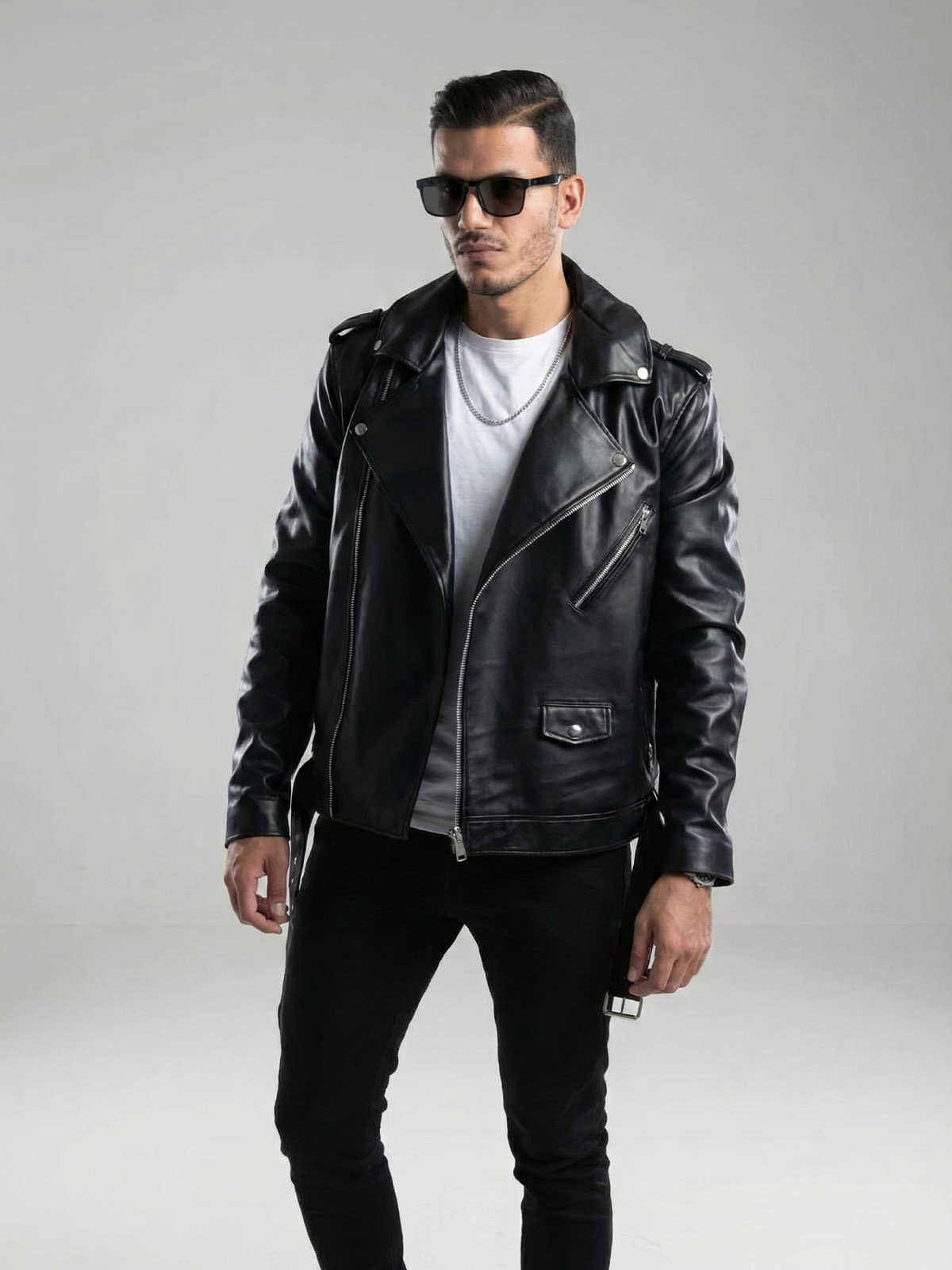 Black Leather Biker Jacket – Asymmetrical Zipper Moto Jacket