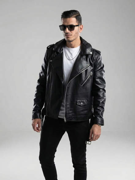 Black Leather Biker Jacket – Asymmetrical Zipper Moto Jacket