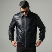 Vintage Leather Bomber Jacket for Mens -  Casual Streetwear Relaxed Fit Lightweight Jackets