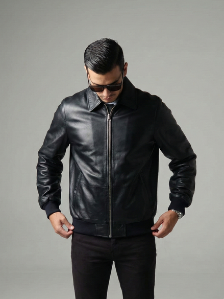 Vintage Leather Bomber Jacket for Mens -  Casual Streetwear Relaxed Fit Lightweight Jackets