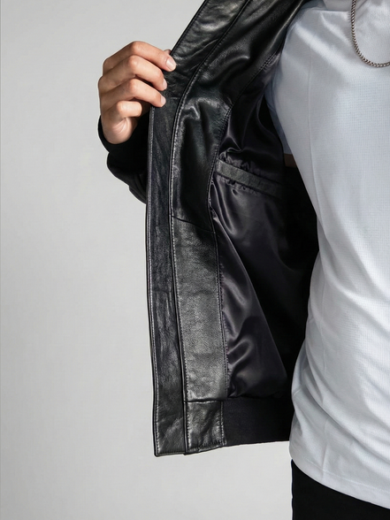 Vintage Leather Bomber Jacket for Mens -  Casual Streetwear Relaxed Fit Lightweight Jackets