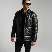 Men's Puffer Leather Jacket - Warm Winter Outerwear