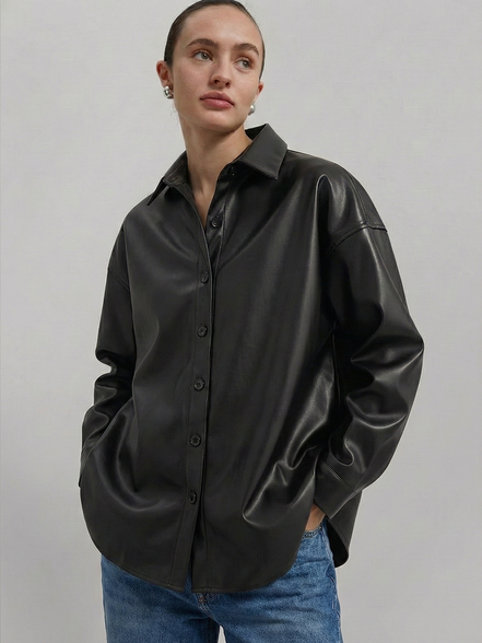 Nappa Black Leather Shirt