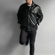 Men's Oversized Black Leather Bomber Jacket Baggy Streetwear Style, Relaxed Fit,Loose-Fit Fashion