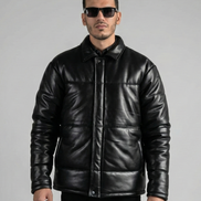 Men's Puffer Leather Jacket - Warm Winter Outerwear