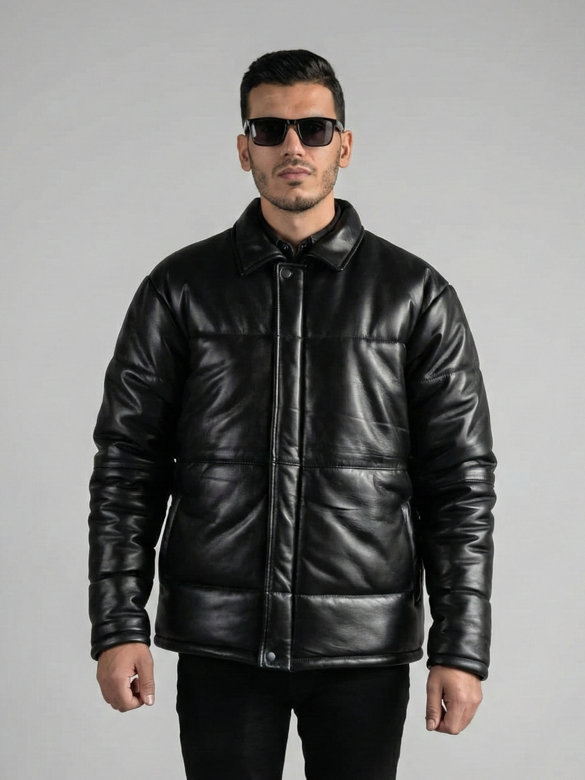 Men's Puffer Leather Jacket - Warm Winter Outerwear