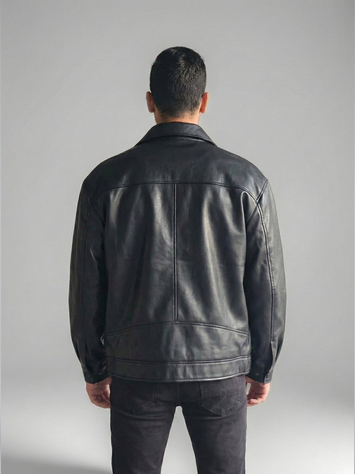 Men's Oversized Black Leather Bomber Jacket Baggy Streetwear Style, Relaxed Fit,Loose-Fit Fashion