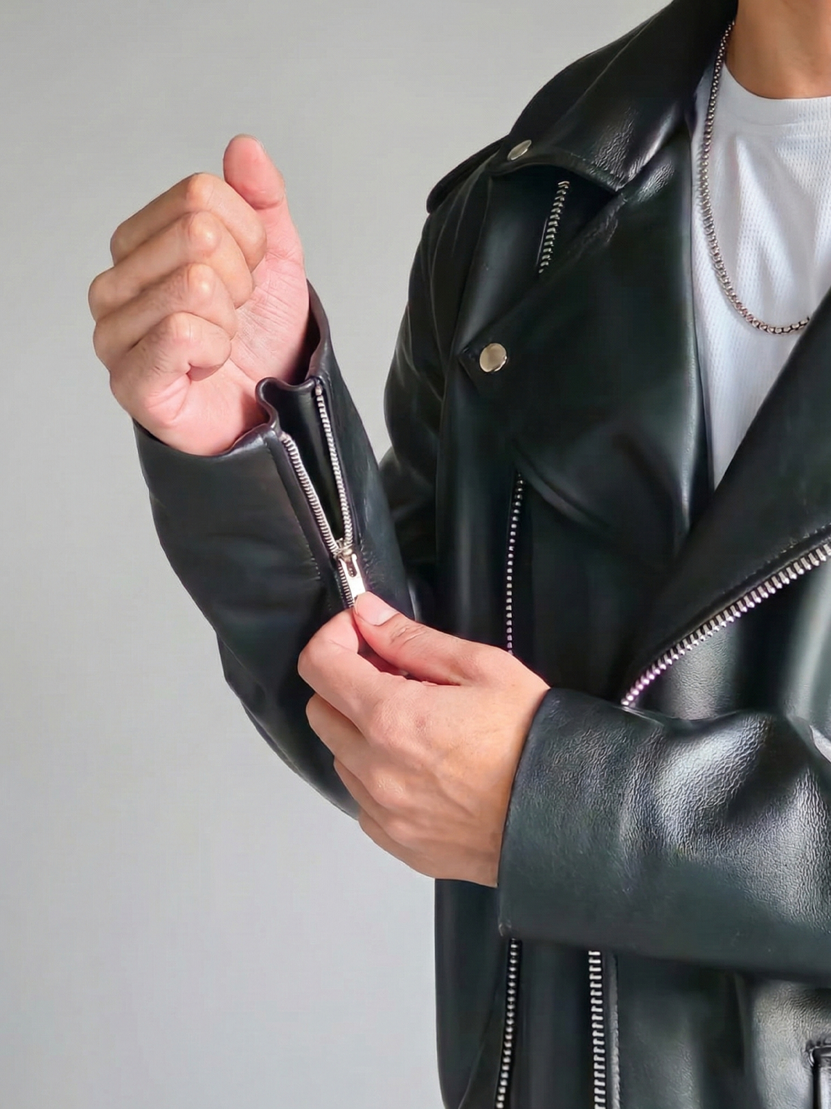 Black Leather Biker Jacket – Asymmetrical Zipper Moto Jacket