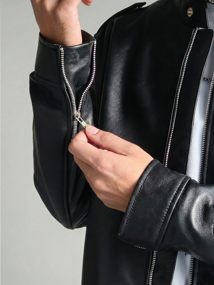 Vintage Style Leather Biker Jacket - Luxury Outerwear