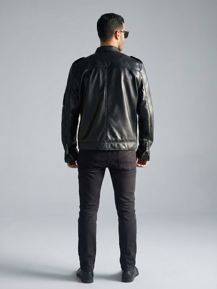 Vintage Style Leather Biker Jacket - Luxury Outerwear