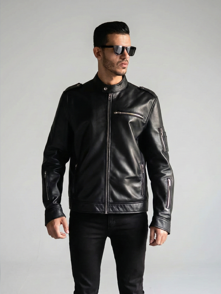 Vintage Style Leather Biker Jacket - Luxury Outerwear
