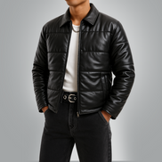 Men's Puffer Leather Jacket - Warm Winter Outerwear