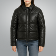 Women's Puffer Leather Jacket : Fashion Bomber Style