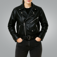 Women's Black Leather Biker Jacket – Stylish Moto Design