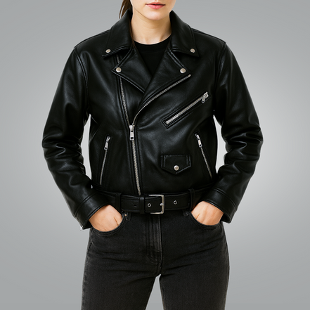 Women's Black Leather Biker Jacket – Stylish Moto Design