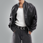 Vintage Leather Bomber Jacket for Mens -  Casual Streetwear Relaxed Fit Lightweight Jackets