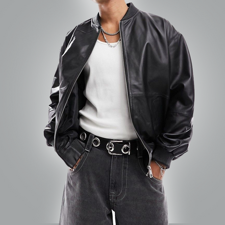 Vintage Leather Bomber Jacket for Mens -  Casual Streetwear Relaxed Fit Lightweight Jackets
