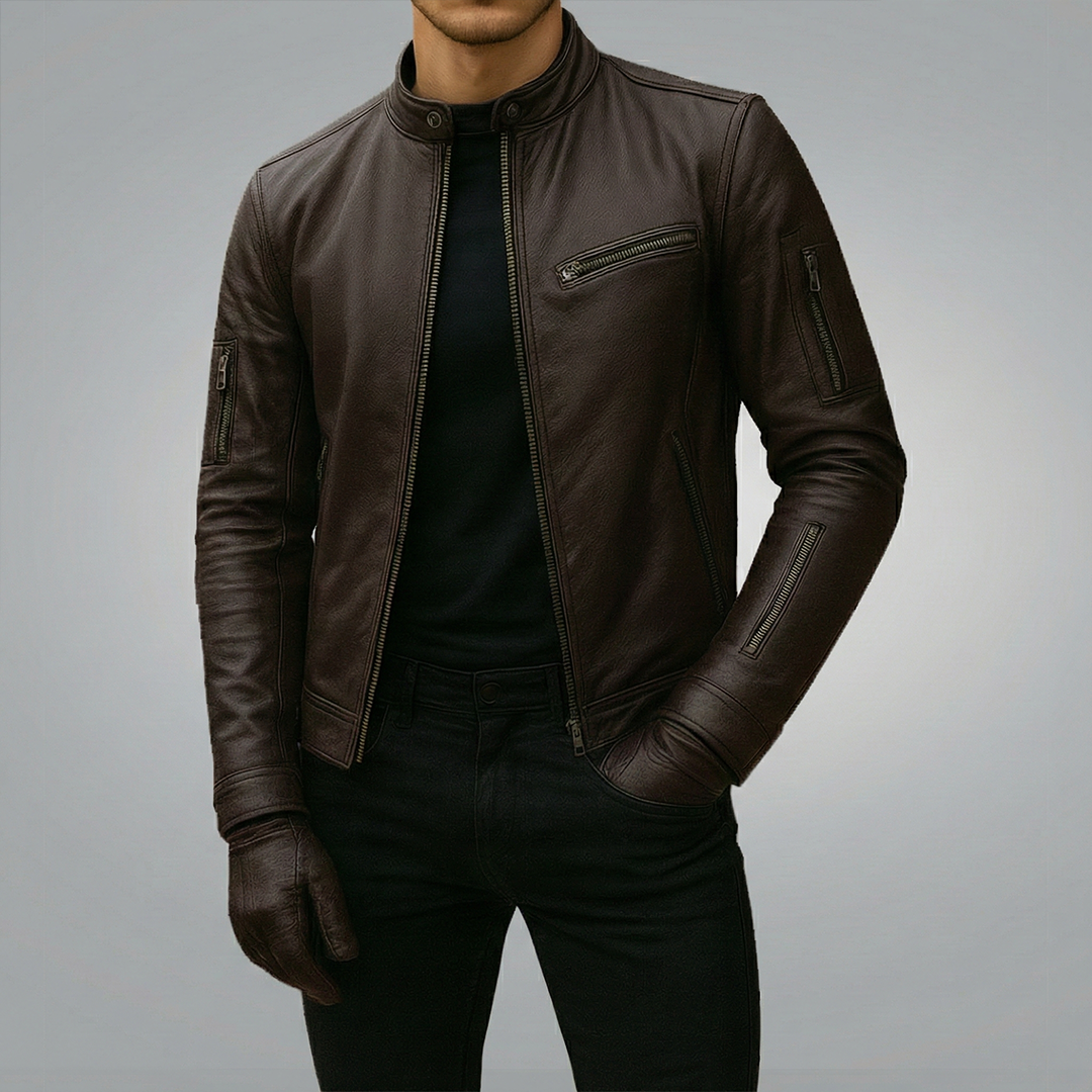 Vintage Style Leather Biker Jacket - Luxury Outerwear
