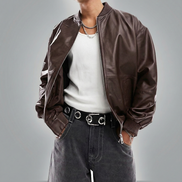 Vintage Leather Bomber Jacket for Mens -  Casual Streetwear Relaxed Fit Lightweight Jackets