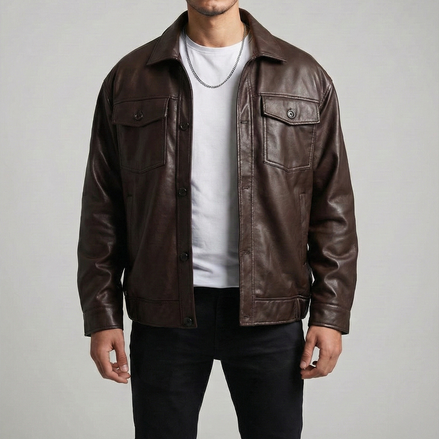 Men's Oversized Black Leather Bomber Jacket Baggy Streetwear Style, Relaxed Fit,Loose-Fit Fashion