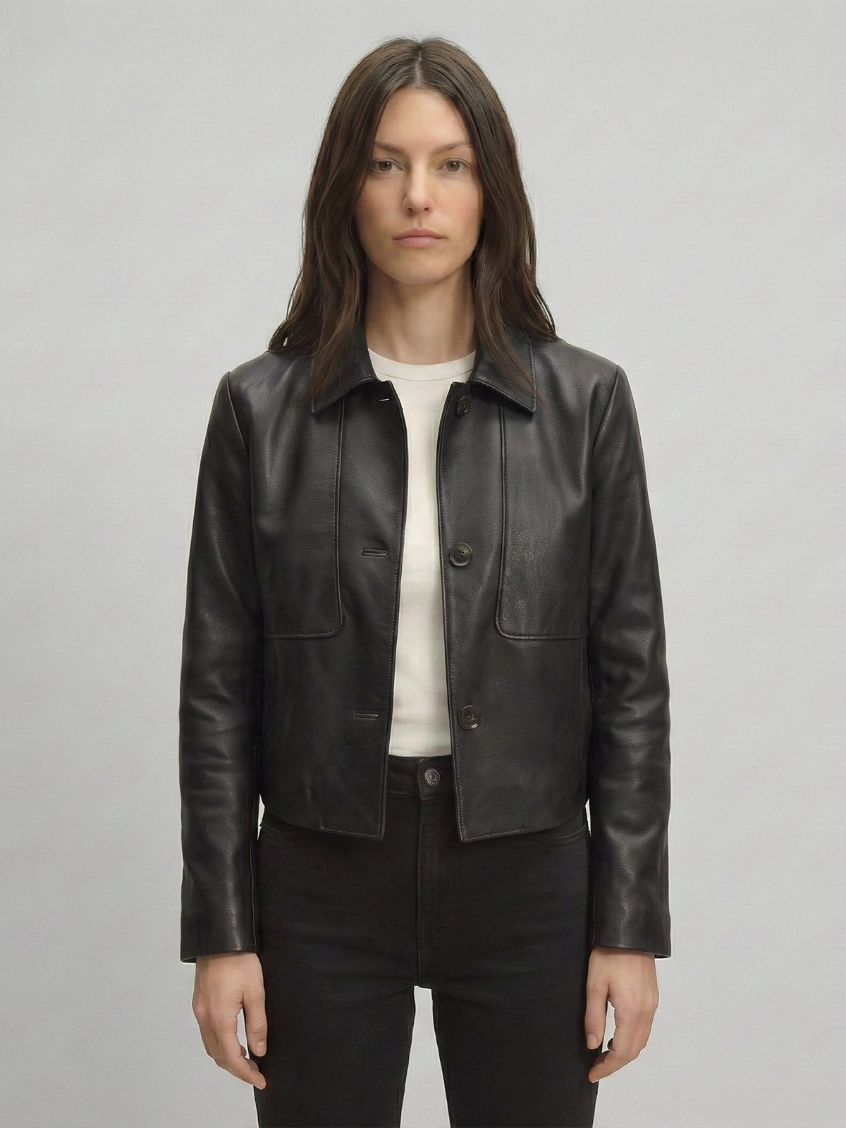 Minimalist Cropped Leather Jacket