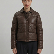 Women's Puffer Leather Jacket : Fashion Bomber Style