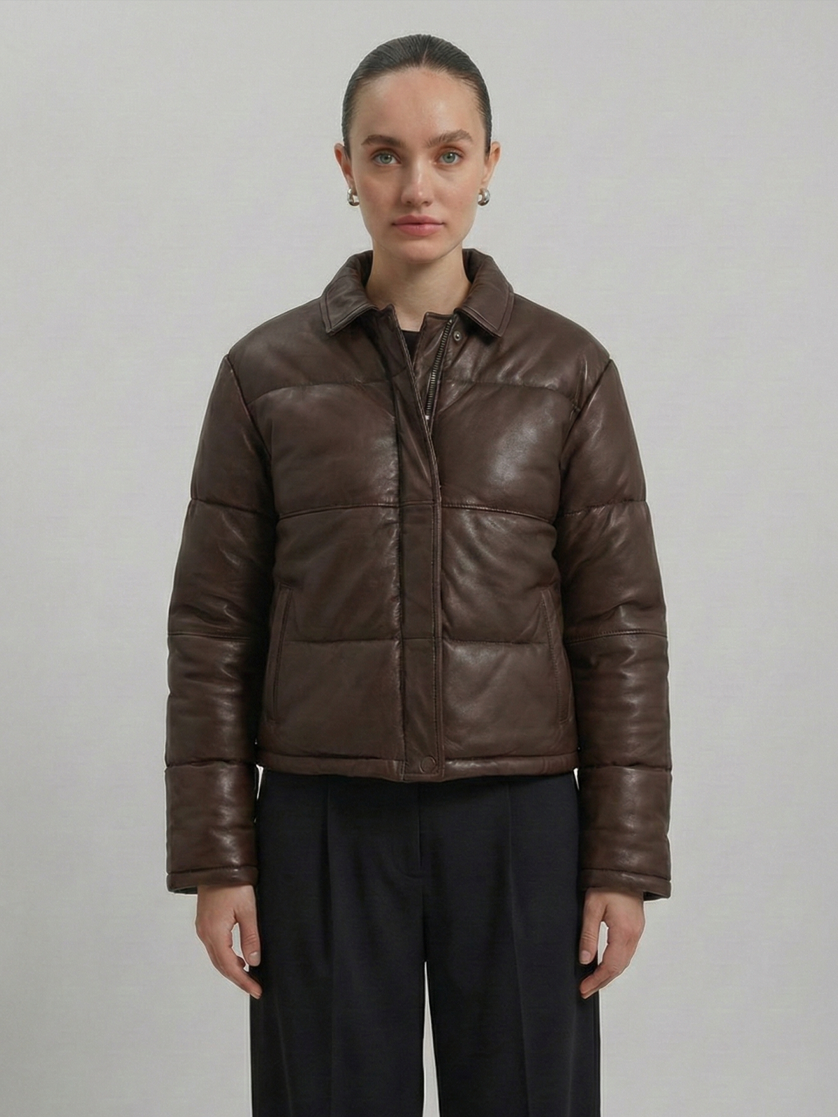 Women's Puffer Leather Jacket : Fashion Bomber Style