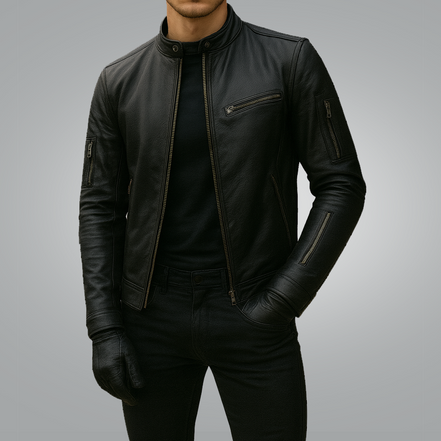 Vintage Style Leather Biker Jacket - Luxury Outerwear