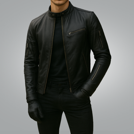 Vintage Style Leather Biker Jacket - Luxury Outerwear